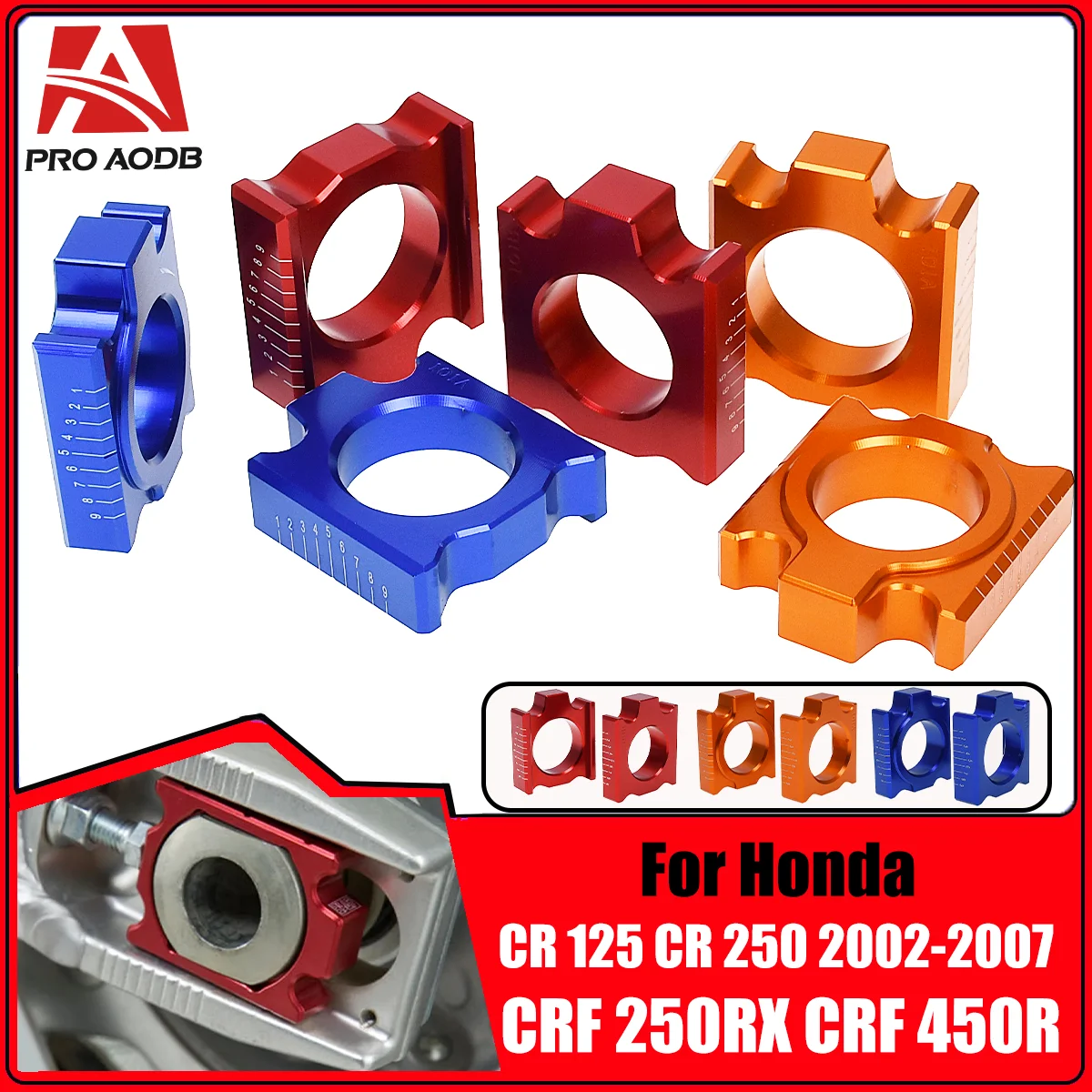 

Motorcycle CNC Rear Chain Adjuster Axle Blocks For HONDA CRF250R CRF450R CRF250X CRF450X CRF250RX CRF450RX CR 125 250 CRF X R RX