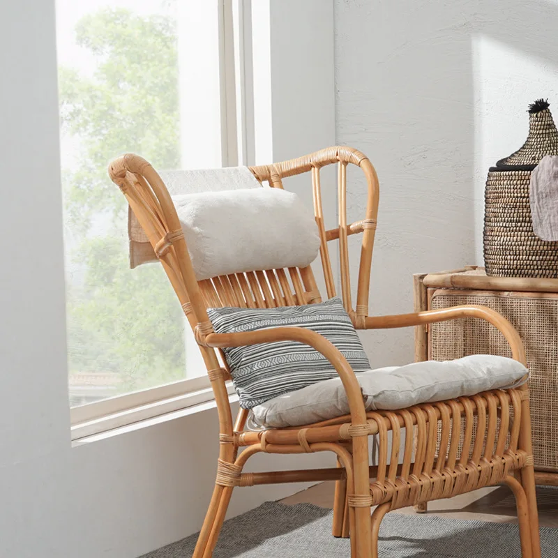 인스 라탄 싱글 소파 B&B 실내 천연 라탄 의자 리클라이너 심플 일본식 발코니 캐주얼 소파 의자