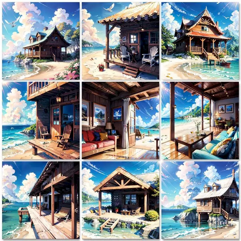 GATYZTORY 40x50cm Painting By Numbers Beach House Paint By Numbers On Canvas DIY Number Painting Scenery Home Decor Gift