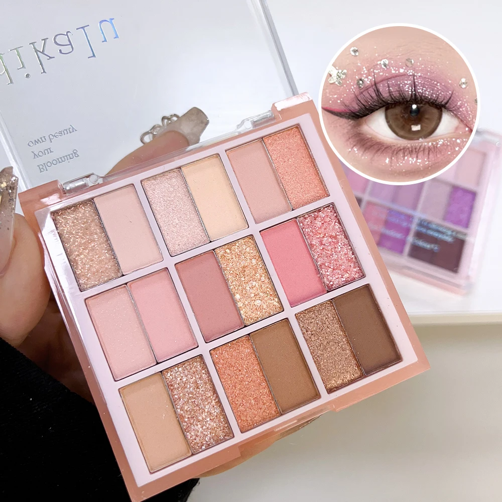 Paleta de sombra de olho, sombra, longa duração, coreano, maquiagem dos olhos, cosmético, cor de terra, glitter, rosa, verde