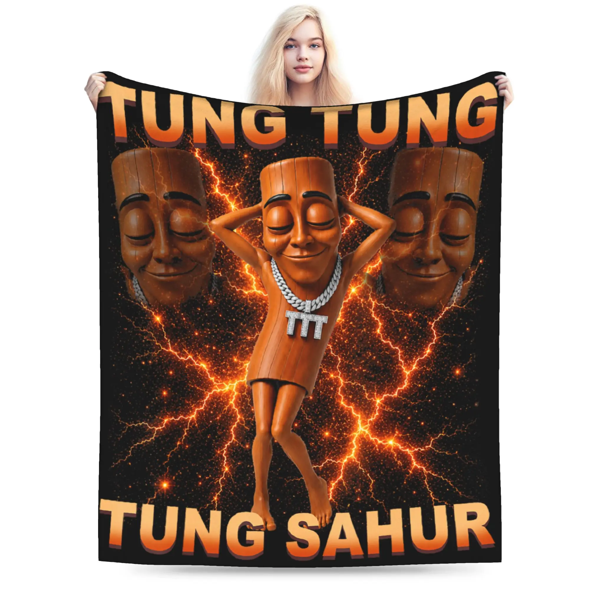 Tung Tung Tung Sahur is Calling Funny Meme Blanket Soft Cozy  Throw Blanket Winter Adults Sofa Home Camping Bedspread