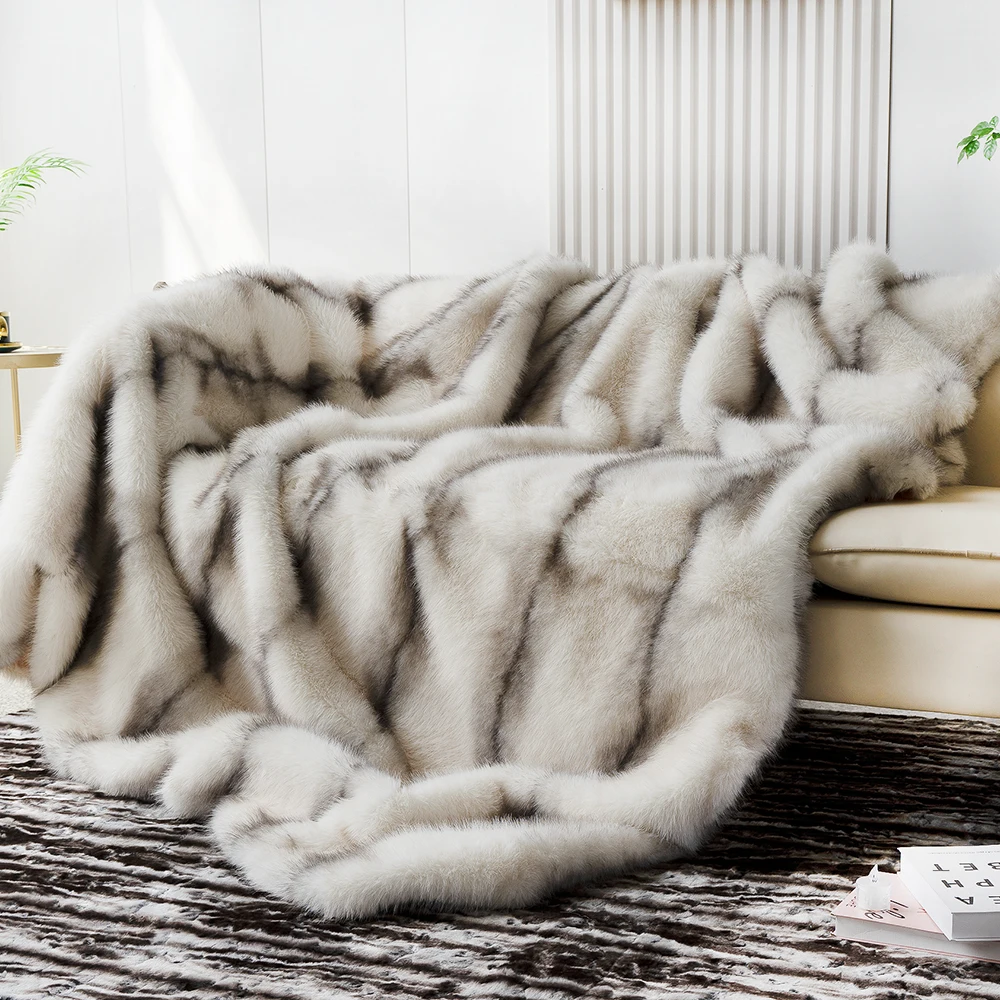 

European Faux Fur Blankets For Beds Double Layer Fluffy Soft Warm Home Decoration Imitated Fox Fur Mink Throw Blankets