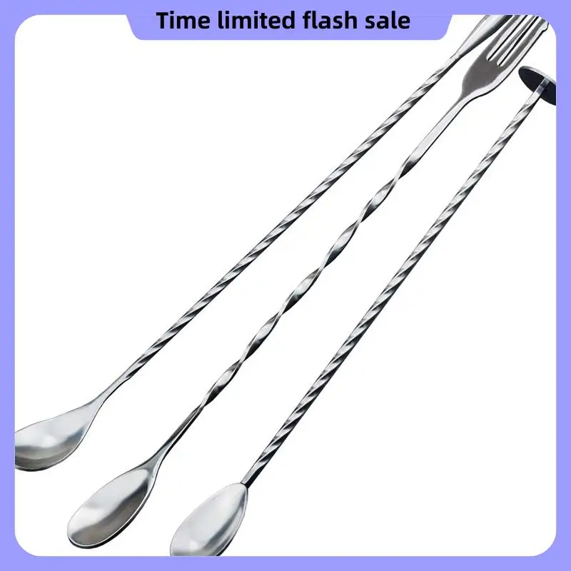 A40T 3 Pcs Extra Long Stainless Steel Mixing Spoons Spiral Pattern Bar Cocktail Shaker Spoon Barware Stirring Spoon For Tea Coff