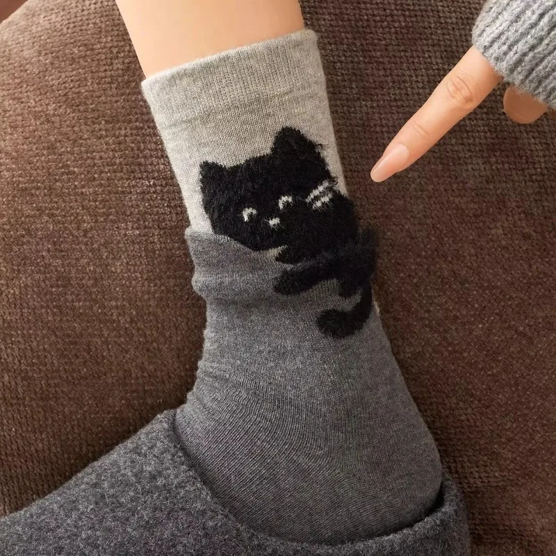 

Корейские носки с кошачьим принтом для женщин, мягкие повседневные носки из смеси хлопка, милые носки с животным дизайном для повседневной носки до щиколотки