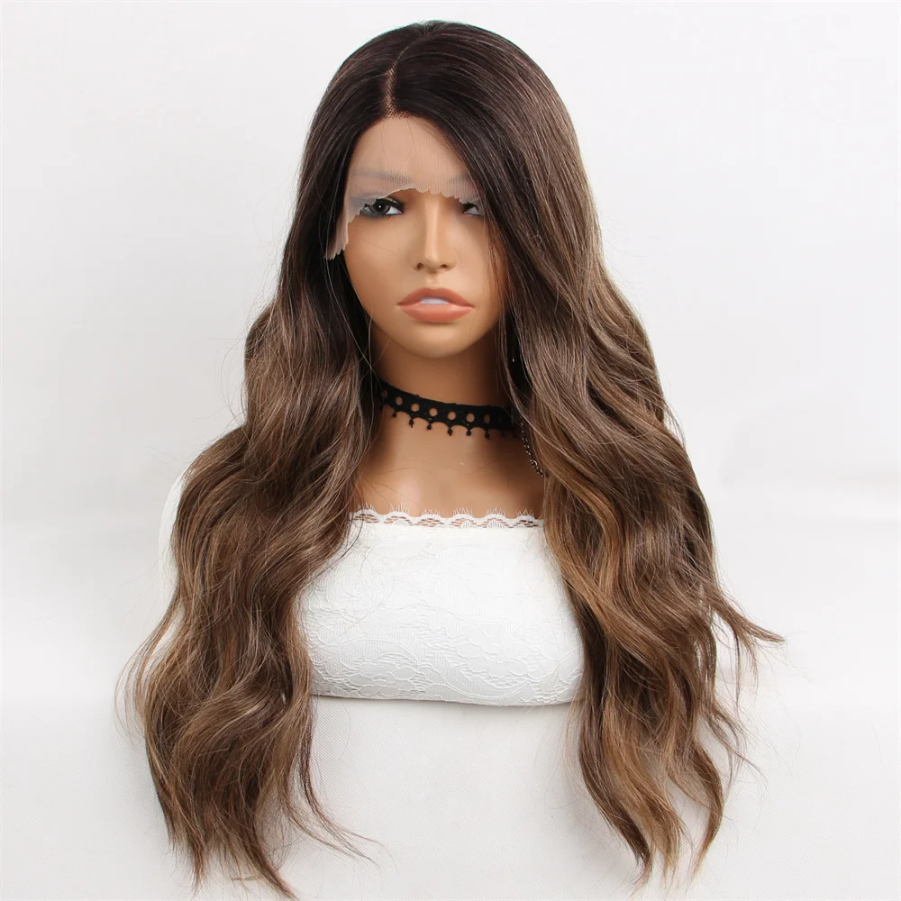 

Коричневый синтетический парик с омбре, длинный волнистый коричневый парик с боковой частью, объемная волна, синтетические термостойкие парики, ежедневное использование для женщин