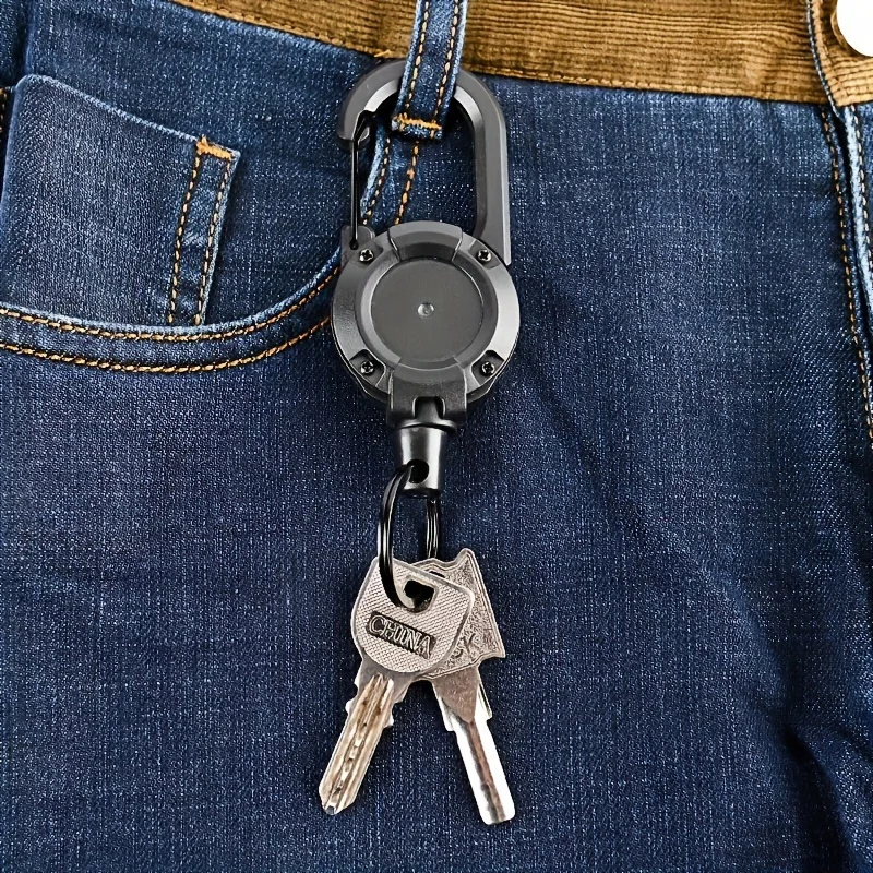 Heavy Duty Retractable Keychain - Tactical Grade Steel Wire Rope with High Rebound, Easy Pull, Durable PP Material