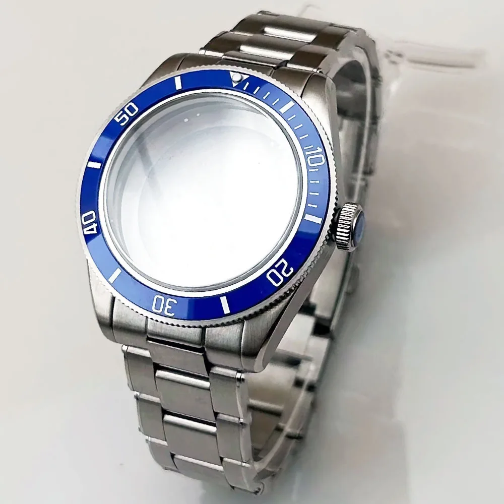 

41MM Silver Domed Sapphire Crystal Watch Case Stainless Steel Fit M8215 Movement Men's Watch Accessories Watch Box 31MM Dial