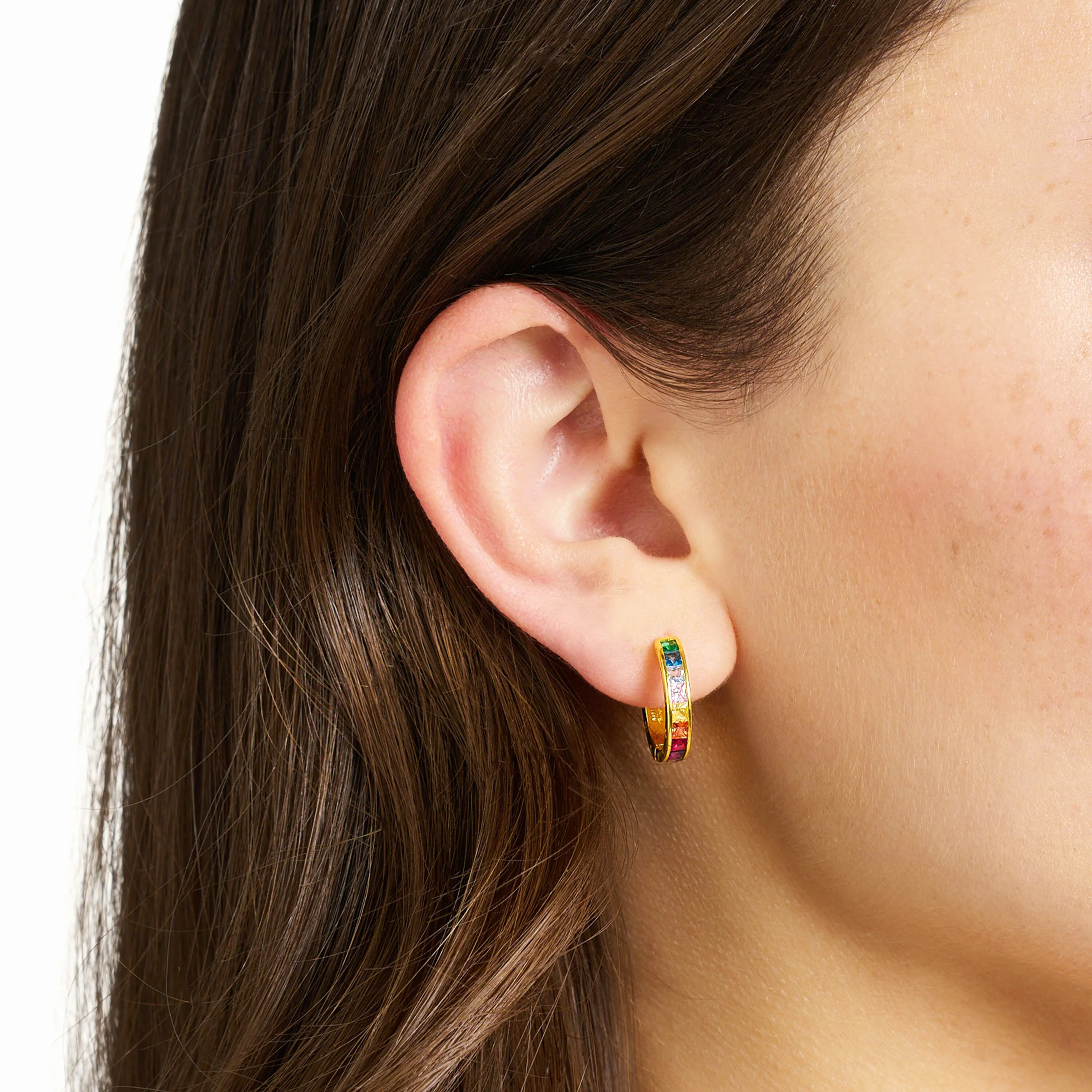 Gold Hinged Hoop Earrings Sparkling Rainbow Fine Jewerly For Women Bohemia Gift In Solid 925 Sterling Silver