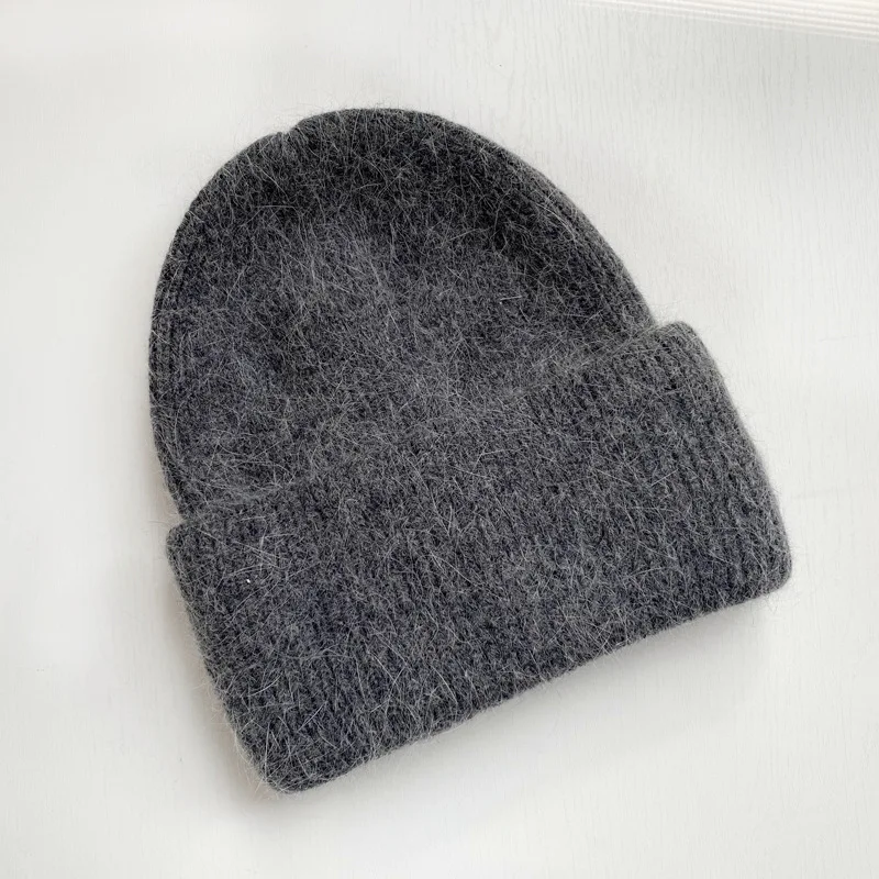 Mode warme Kaschmir Wolle Schädel Mütze Angola Kaninchen Fell Winter gestrickte Mützen Frauen Frauen Ski Outdoor einfarbige Hüte – Detail 16