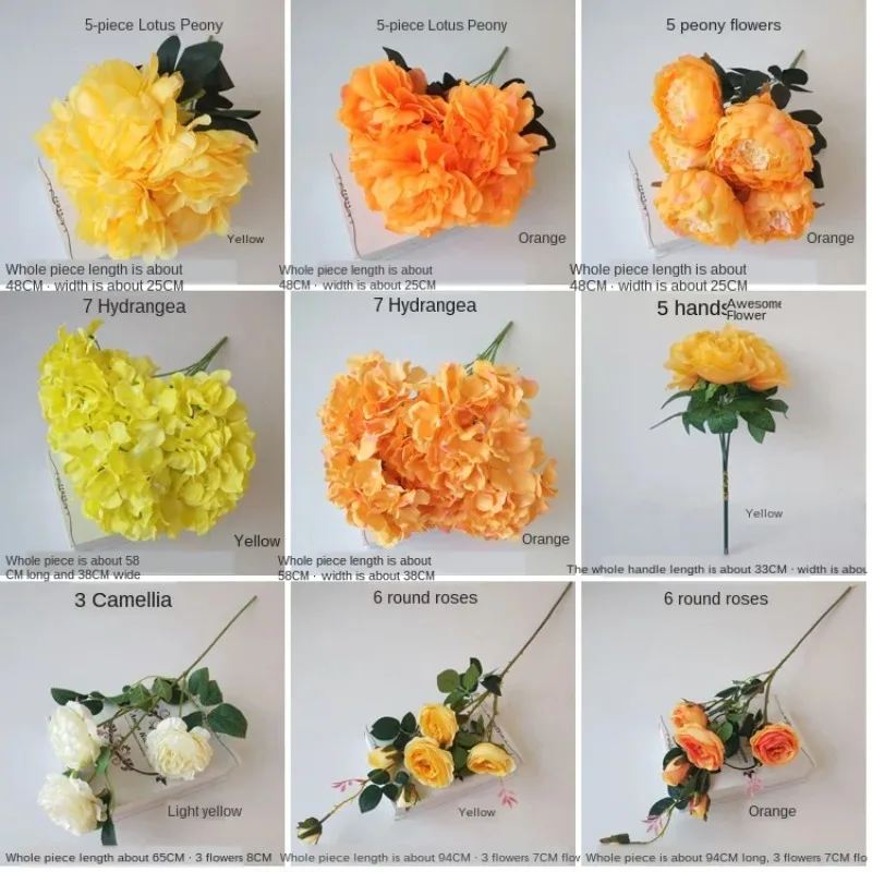 Home Artificial Simulation Orange Yellow  Hydrangea Rose Flower Living Room Window Decor Fake Flowers Wedding GuideScene Decor