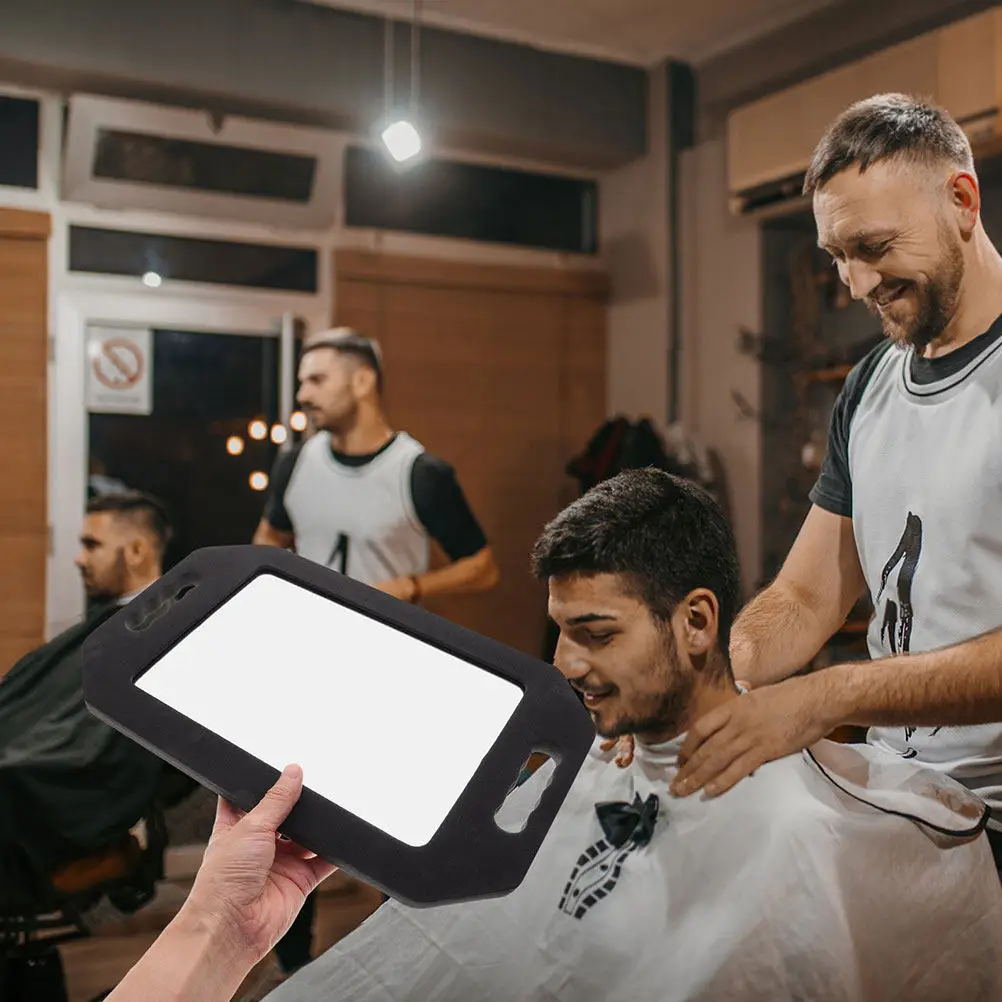 2Pcs Handheld Salon Mirror Rectangular Unbreakable High Definition Foam Cushion Mirror Ideal Barber Haircut Styling Portable