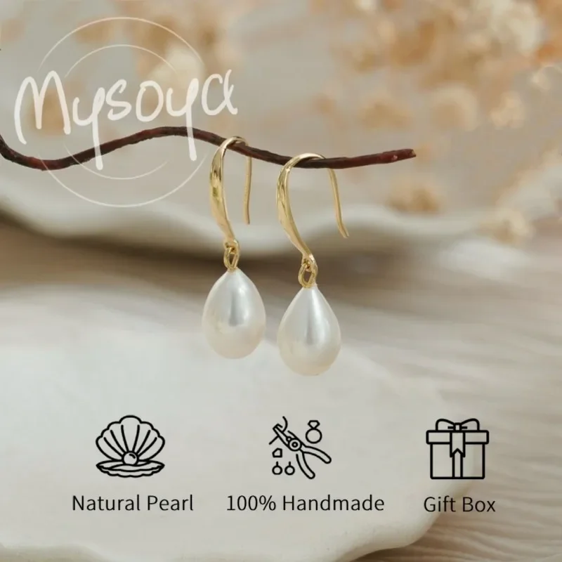 

MYSOYA Natural Freshwater Pearl Drop Earrings U-Shape Hook Earrings With Gift Box Birthday Wedding Anniversary Gift For Her