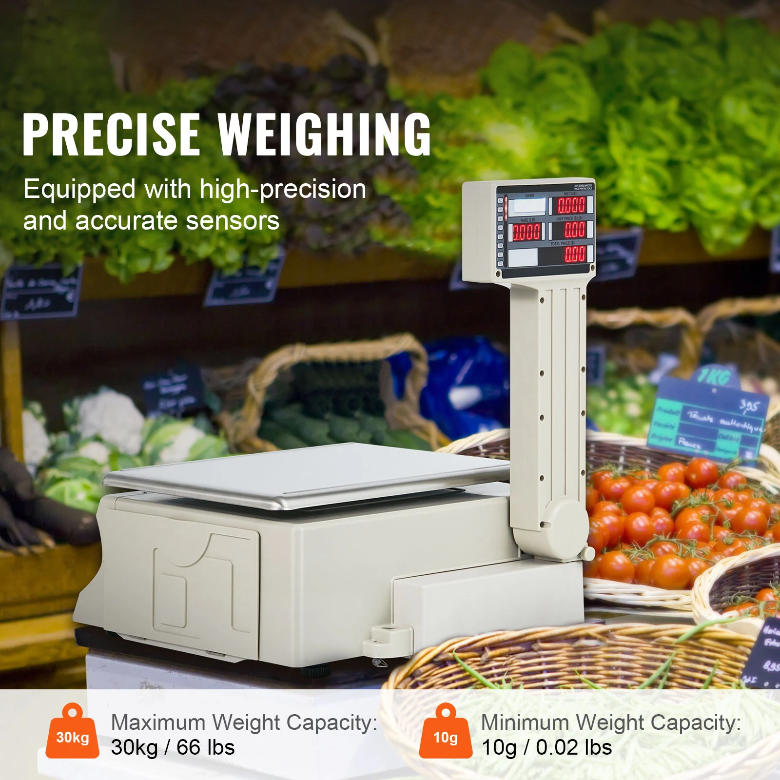 VEVOR Electronic Price Computing Scale 66 LB Digital Deli Weight Scales LCD & LED Digital Produce Counting Weight for Retail