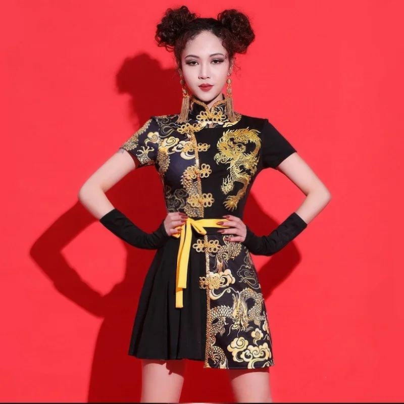 Sexy Chinese Style Clothing Women 2 Piece Set Mandarin Collar Festival Outfit Tang Suit Asian Cheongsam Stage Outfits