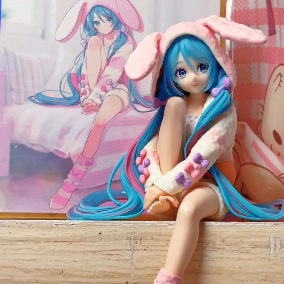 New 15CM Anime HATSUNE MIKU Figure Noodle Stopper Figure Rabbit Ear Pajamas Model Toy Doll Aciton Figure Collection Gift PVC view 6