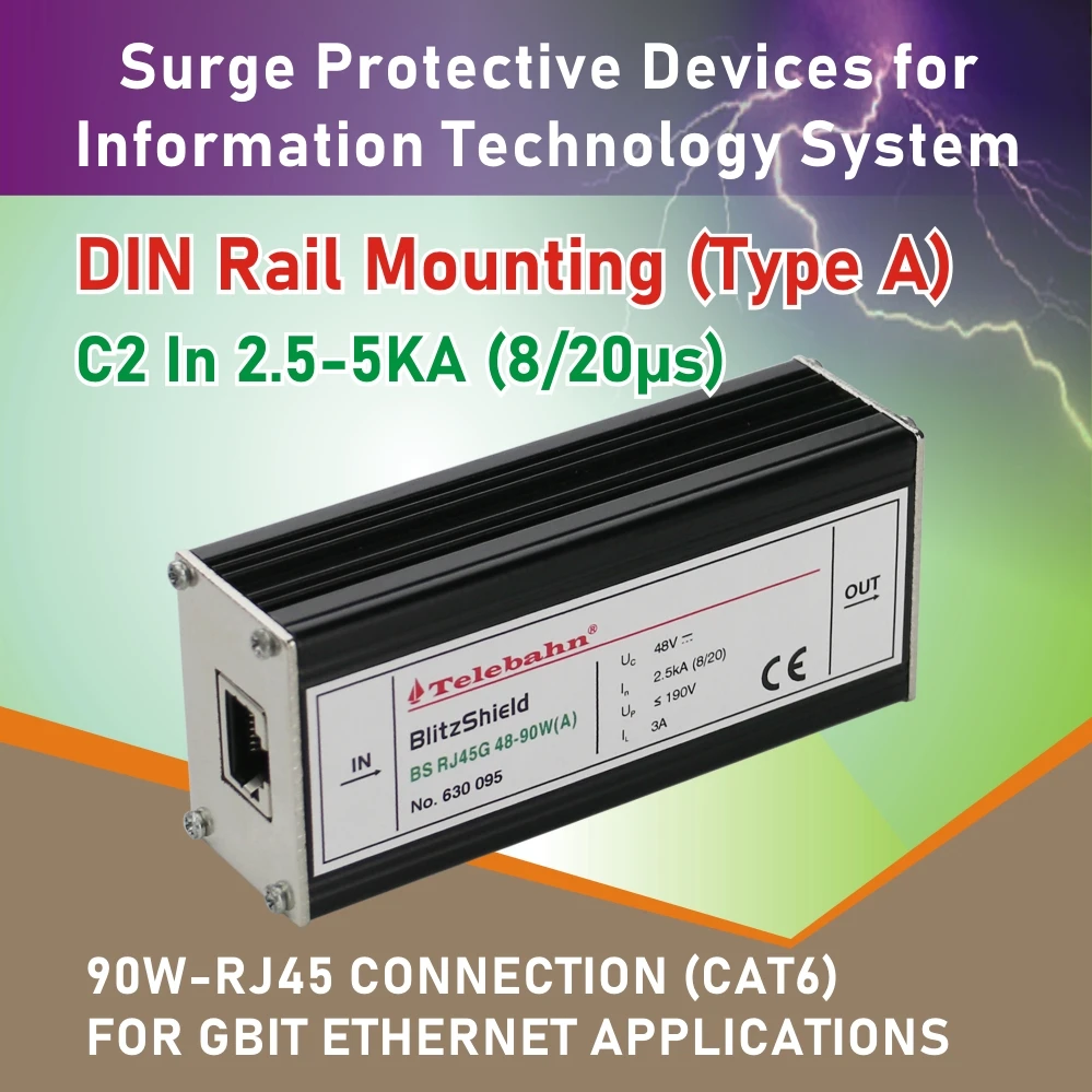 RJ45 CAT6 Ethernet surge protector 48V 90W 1000Mbps PoE surge discharger SPD network custom logo