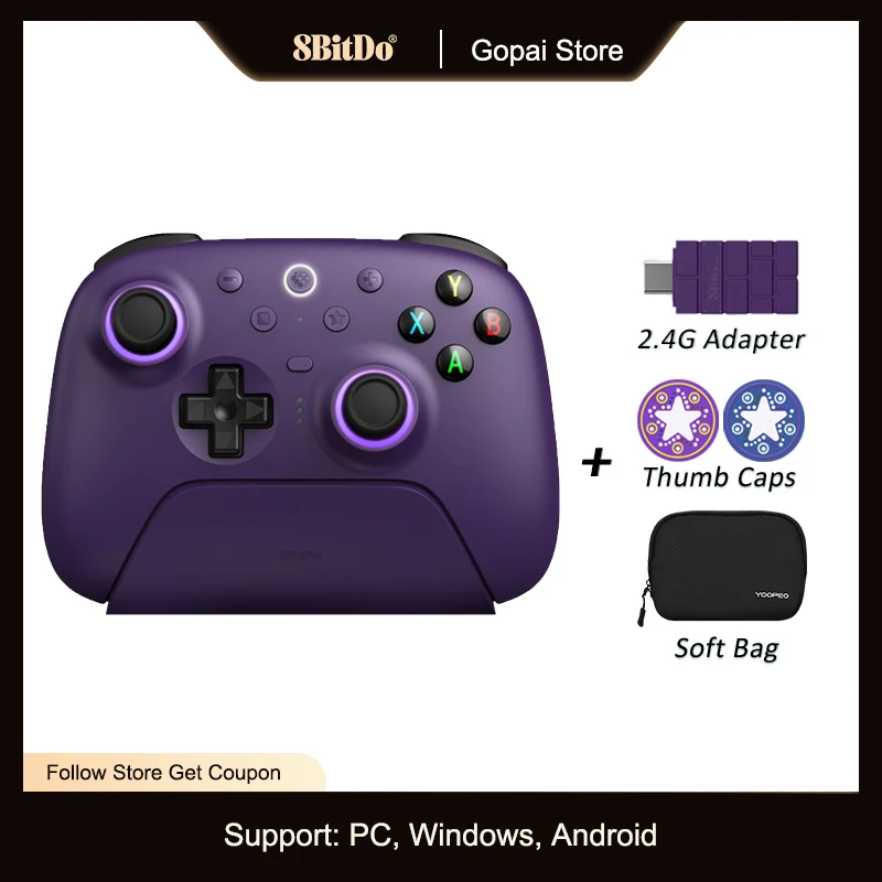 8BitDo Nieuwe Ultimate 2 Wireless, TMR-joysticks en Hall-effect-triggers-controller met oplaadstation voor pc, Windows 10,11, Android