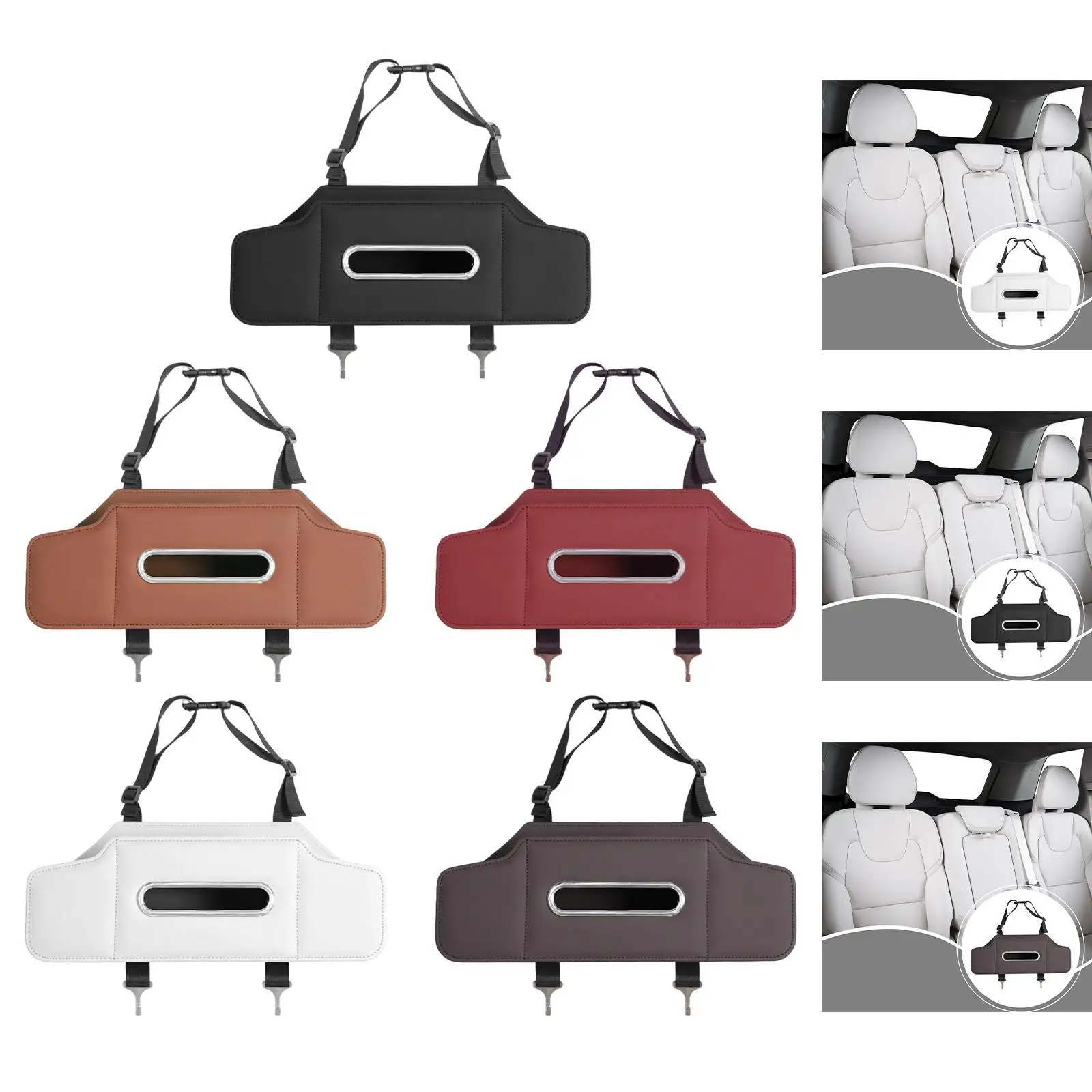 

Seat Back Organizer Car Backseat Organizer Premium Universal with Drink Cup Holder Detachable PU Leather with Tissue Box