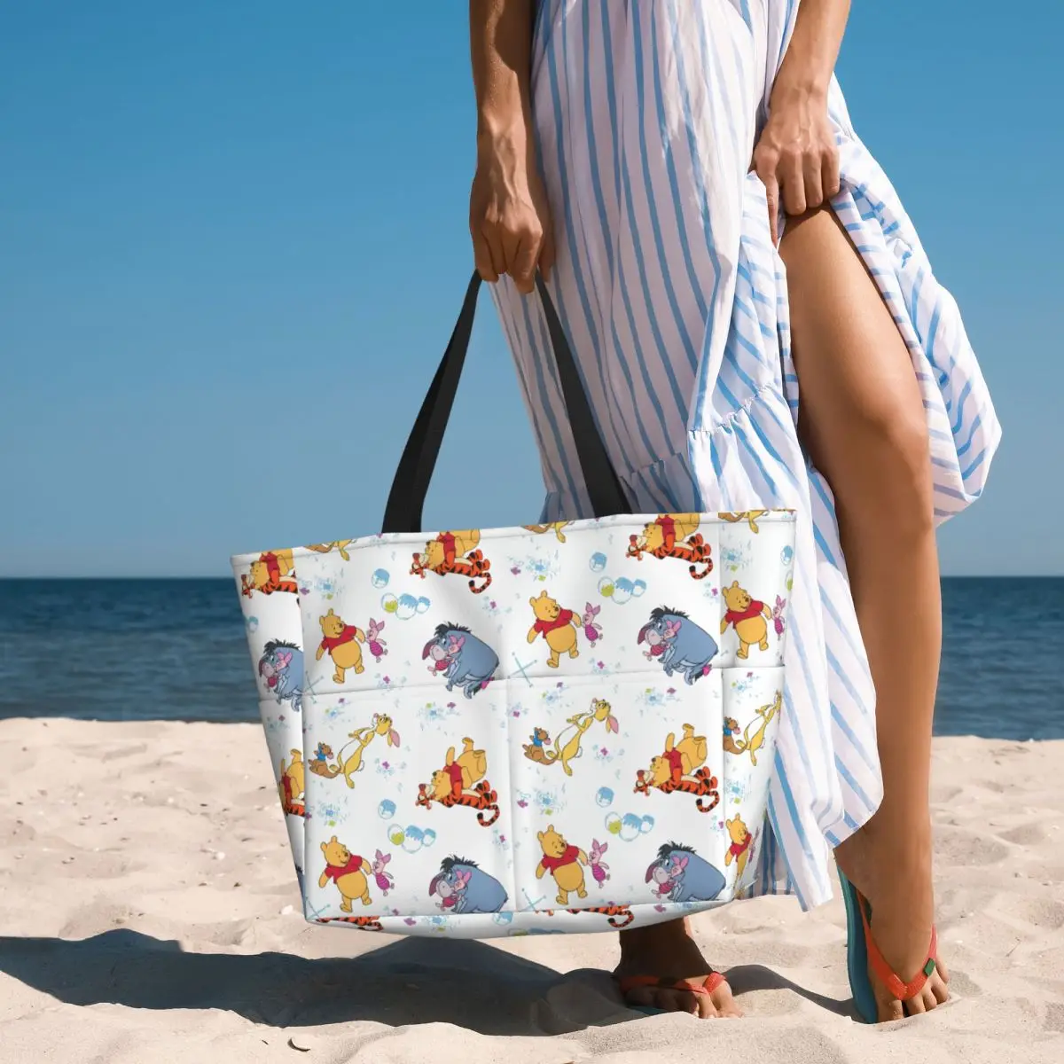 Custom Winnie The Pooh Tote Bag Women Big Capacity Cartoon Bear Beach Gym Travel Bags