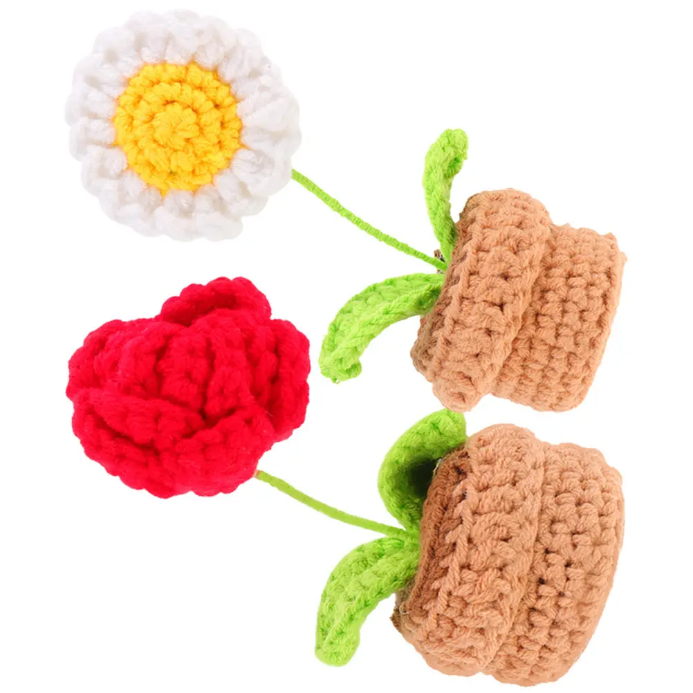 

2Pcs Mini Potted Crochet Flower Ornament Hand Woven Artificial Plants Decorative Desktop Table Ornament for Home Office Bedroom