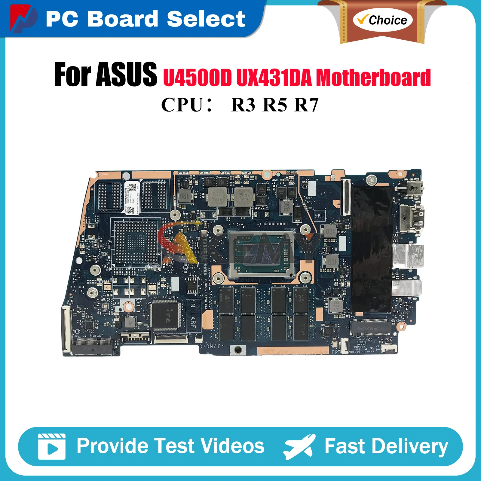 

UX431DA Laptop Motherboard For ASUS ZenBook UX431D U4500D UX431DA Notebook Mainboard With R3 R5 R7 CPU 100% tests OK fast ship
