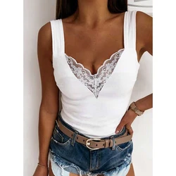 Women's Clothing Sexy Lace Tank Top For Ladies Autumn Basis Sleeveless Vest Pullover Y2K Tops Elegant Female T-shirts Tees