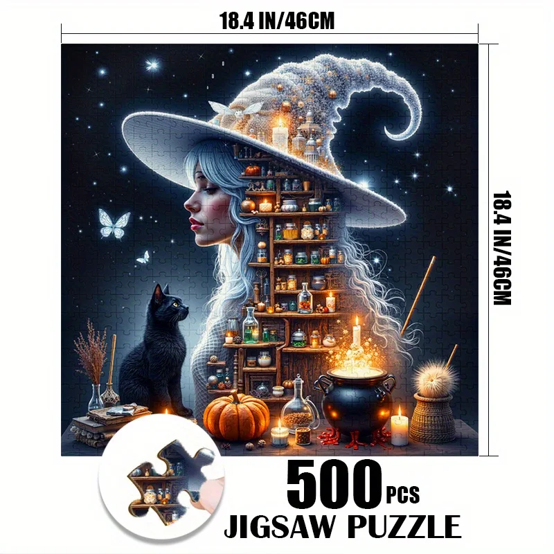 1000피스 대형 마녀 마법 종이 퍼즐 성인 및 가족용 - 내구성 있는 종이 상자로 두뇌를 자극하는, 무서운 홀 테마