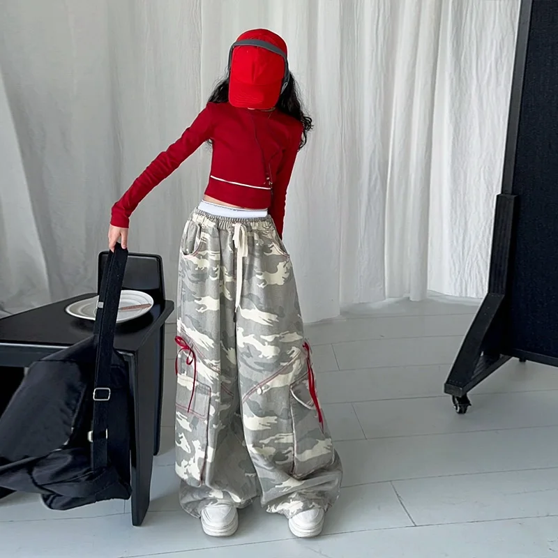 Girls Camouflage Cargo Pants Trendy Spring Autumn Korean Version Kids Work Wide Leg Trousers Fashion Children's Sweatpants