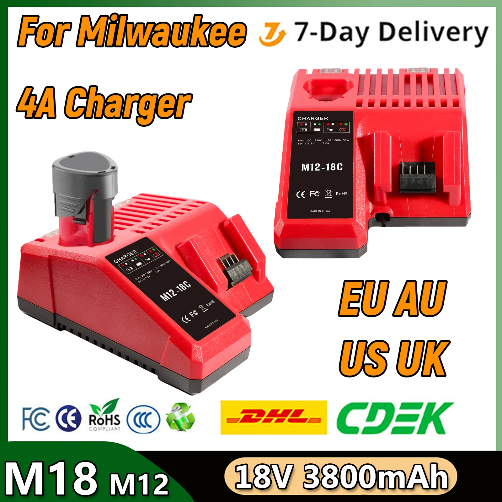 For Milwaukee M12 M18 Battery Multi-Voltage Charger 48-59-1812 M12 M14 M18 Lithium Battery 12V-18V 48-11-2412 48-11-1852 L50