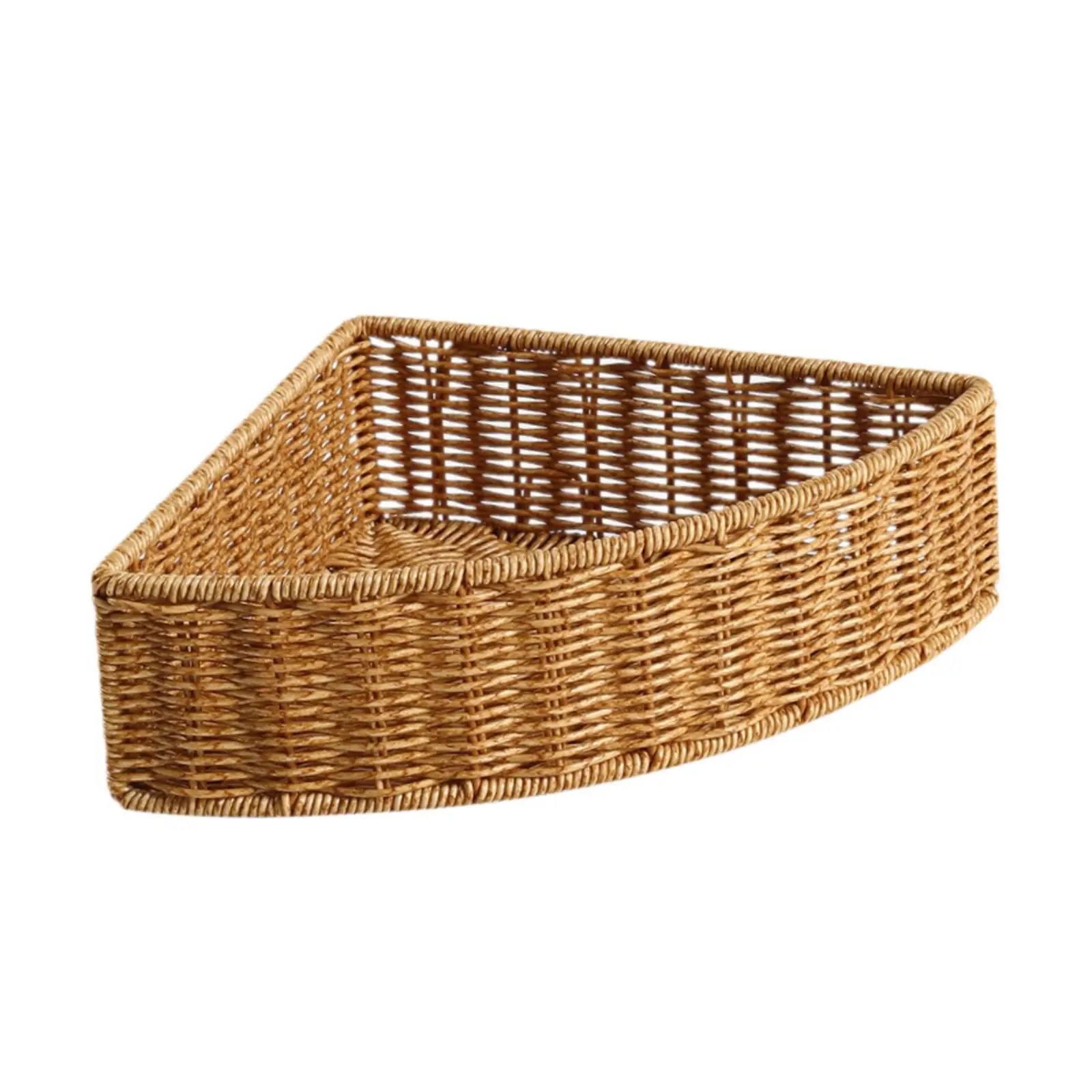 Multipurpose Imitation Rattan Triangular Shelf Basket, Woven Storage Bin for Sundries, Pantry, Household