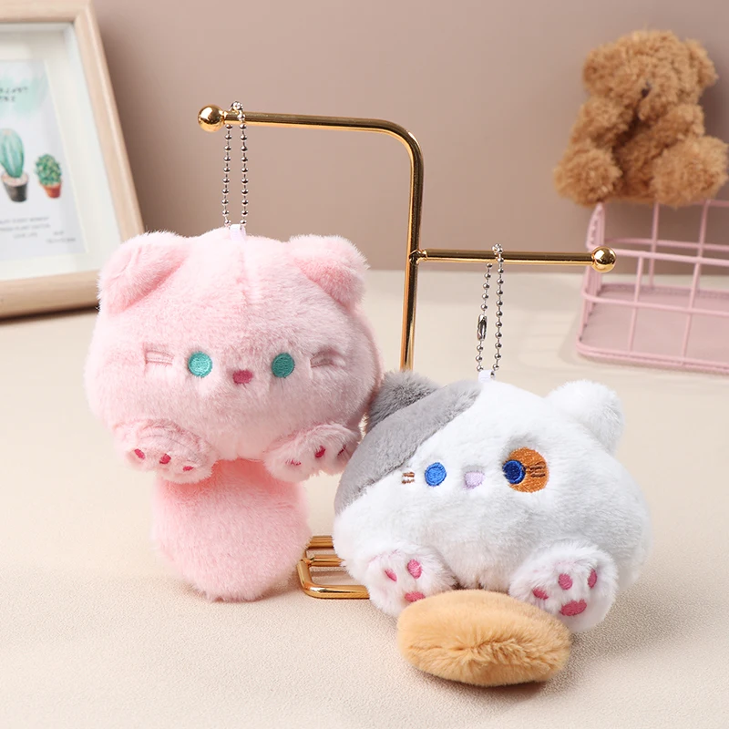 Creative Bookbag Pendant Cute Squeaking Little Cat Plush Cat Keychain Cartoon Cat Soft Tail Stuffed Doll Keyring