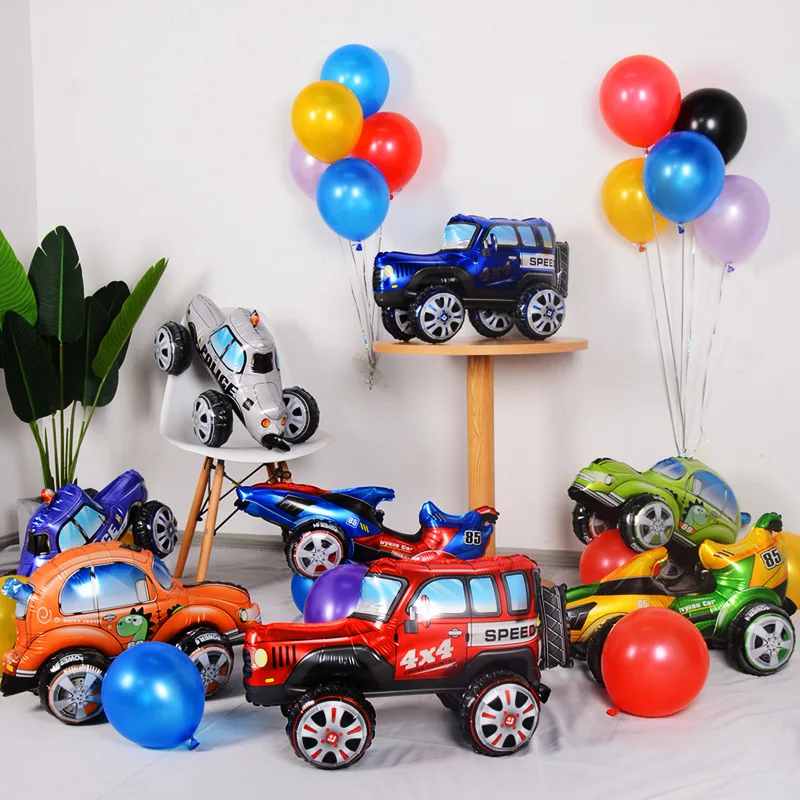 3D Stereo Cartoon Assembled Car Aluminum Film Hot Wheels Party Balloon Birthday Standing Decoration 3D Puzzle Racing Car