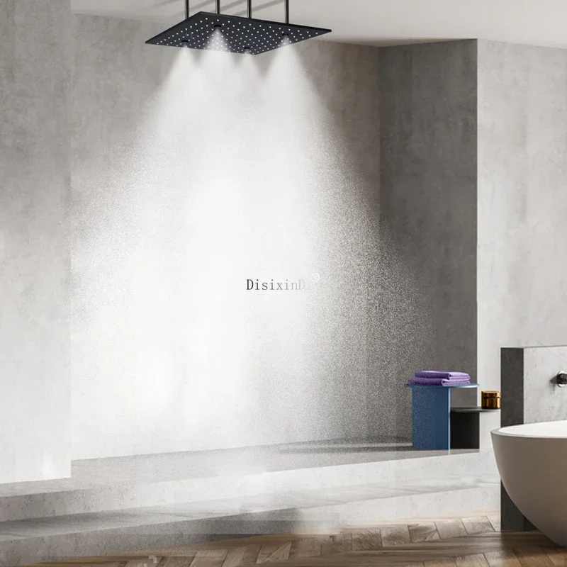 Cabezal de ducha LED de acero inoxidable 304 de 16 pulgadas, color negro mate, niebla de lluvia para baño, cabezal de ducha que cambia de Color LED