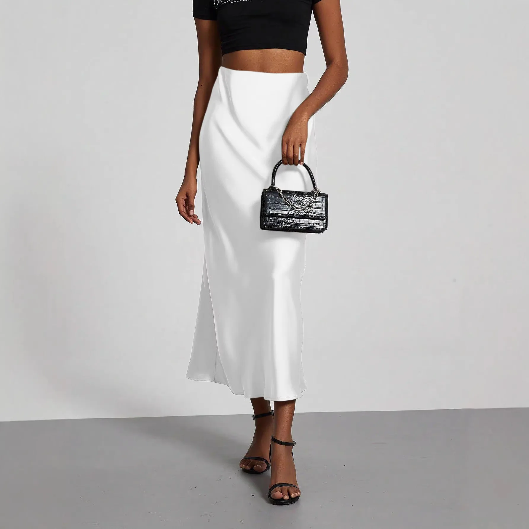 High Waist Draped A-Line Midi Skirt Elegant Straight Cut Cross-Border Style Autumn Winter Popular Sexy Wind Women's Skirt