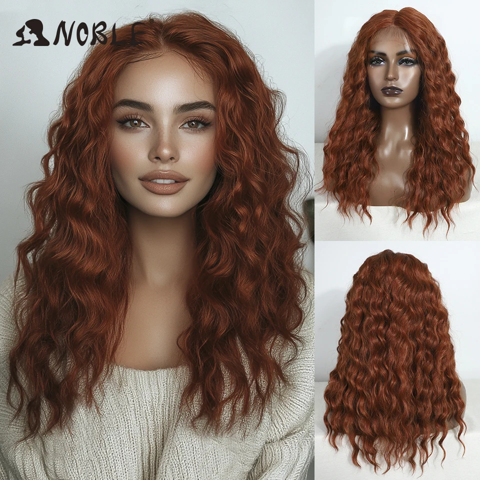 Perruque Lace Front Wig synthétique bouclée 20 pouces-Noble, perruque Lace Wig rouge à raie moyenne pour femmes, perruque Lace Front Wig blonde