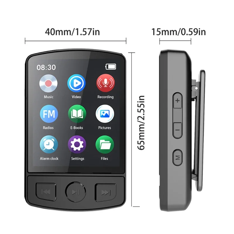 Sports MP3 Player Clip-on Mini Walkman HiFi Bluetooth Compatible 5.2 MP4 Music Player E-book/reading/FM Radio/voice/clock