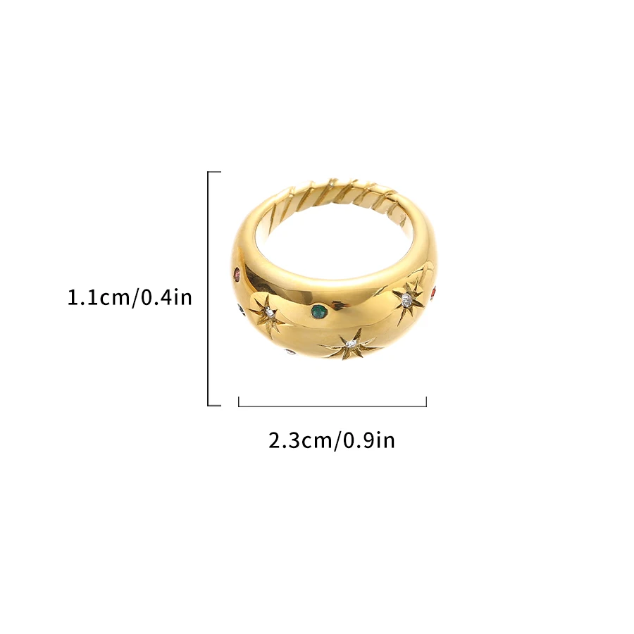 New Fashion Gold Plated Stainless Steel Colorful Zircon Chunky Rings For Women Party Wedding Jewelry Gift