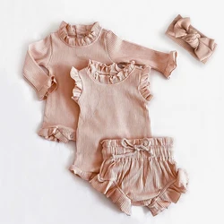 2Pcs Infant Baby Girl Clothes Set Cotton Ruffle Newborn Girl Romper Tops + Bloomer Baby Outfits Spring Summer Baby Girl Clothing