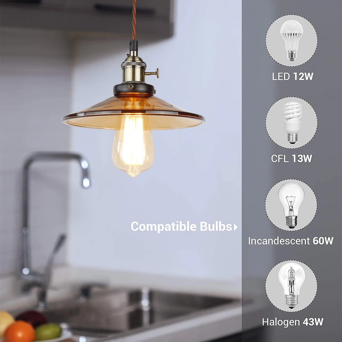 Vintage Pendant Lights Glass Hanging Lamp Loft Luminaire Dinning room Kitchen Home Decor Modern Bedroom Pendant Lamps Smoke Grey