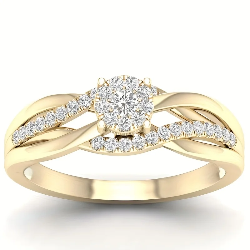 Luxury Twisted Interwoven Round Zircon Women's Engagement Ring Gold Color Wedding Anniversary Gift Jewelry Accessories Gift