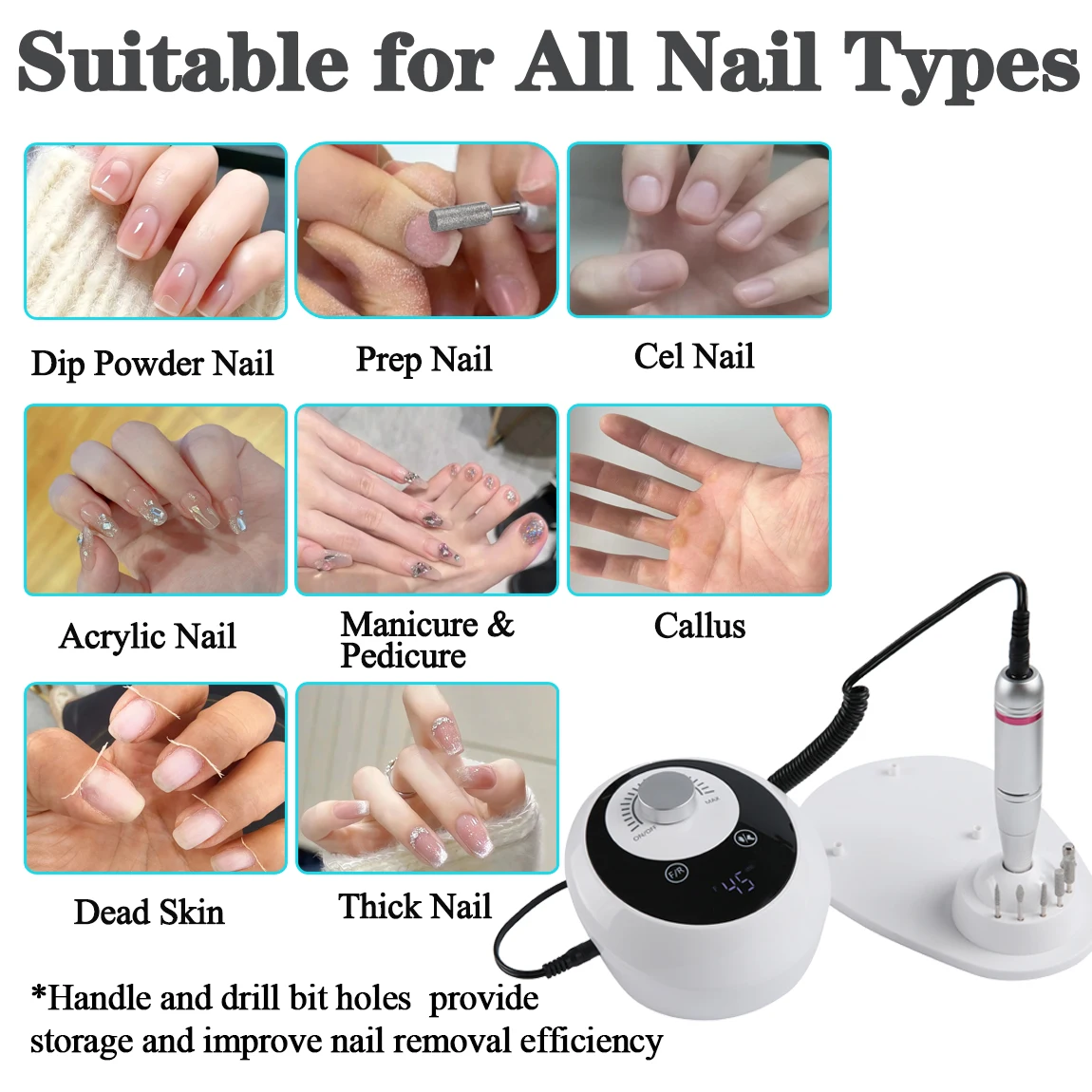Taladro eléctrico para uñas de 45000 RPM, lima eléctrica con pantalla HD, pluma de manicura de Metal, lijadora de torno profesional para uñas