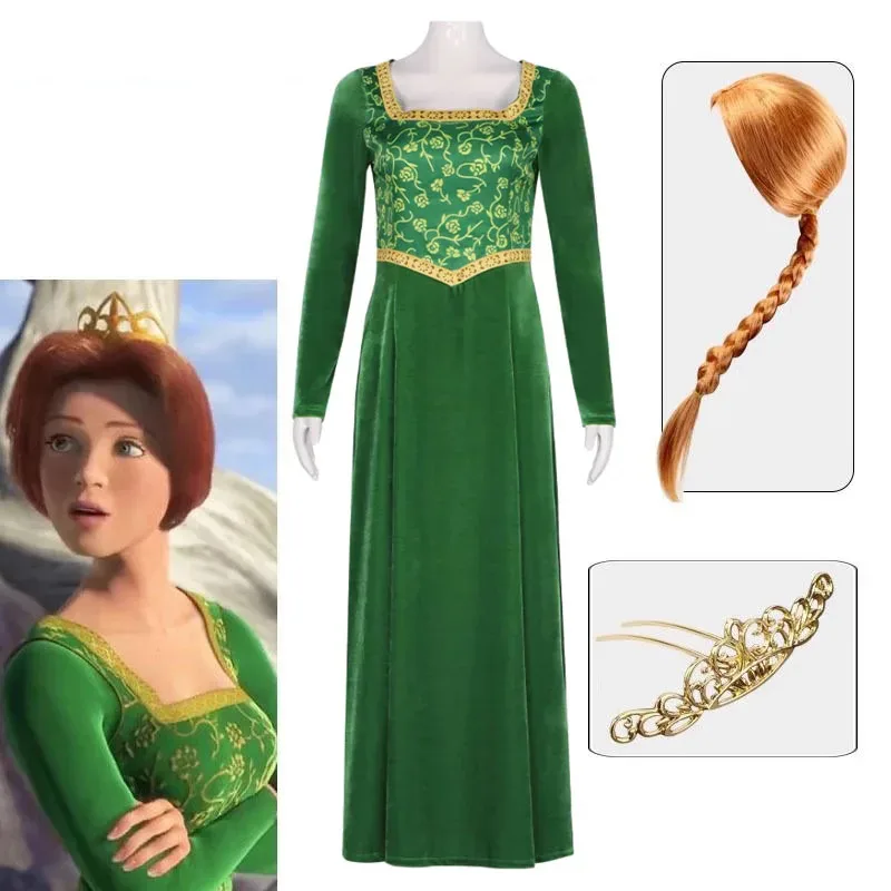 

Anime Princess Green Dress Fiona Dress Shrek Cosplay Costume Halloween Fancy Fantasy Party Suit Roleplay for Adult Woman