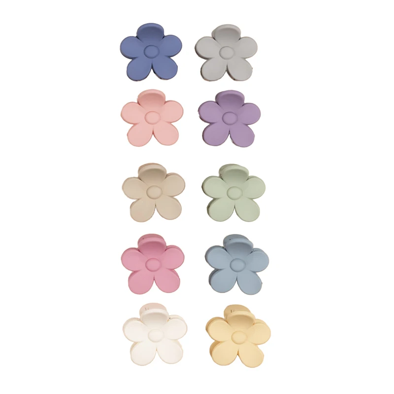 10pcs Women\'s Fashionable Hair Clips Cute Mini Flower Shaped Frosted Hair Claw Clips Girl\'s Sweet Headwear Styling Accessories