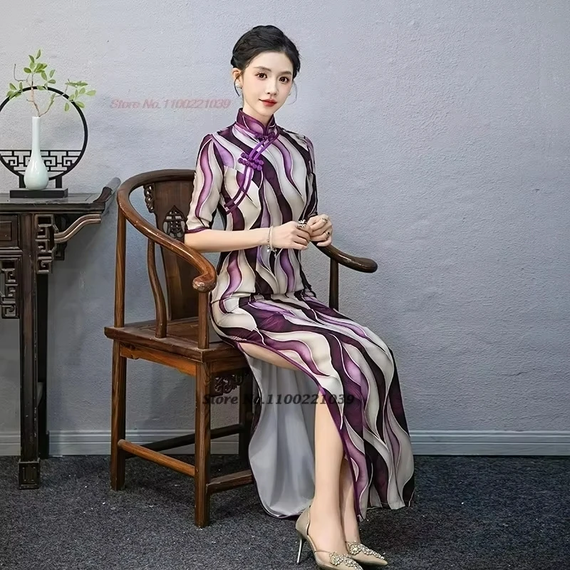 2026 national flower print formal dress chinese improved party qipao stage performance cheongsam banquet evening dress qipao