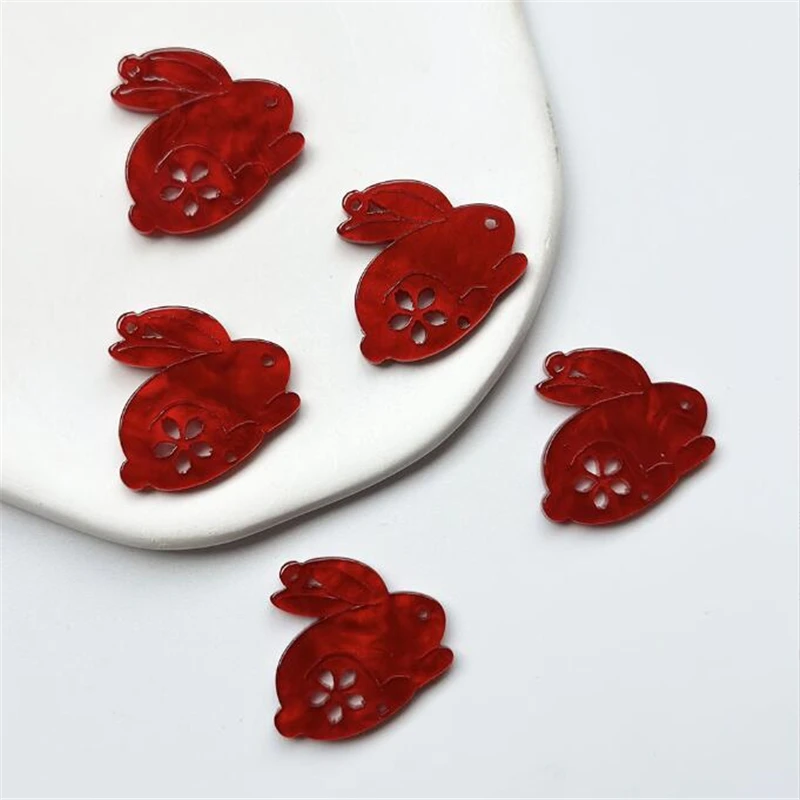 10Pcs/Lot New Creative Acetic Acid 23MM Flower Beads Animal Rabbit Charms Connectors Diy Hairpin Jewelry Making Resin Acessories