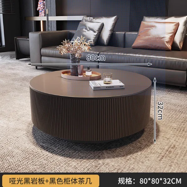 طاولة قهوة مستديرة منقوشة من البلاط الصخري باللون الأسود لغرفة المعيشة الحديثة وشقة صغيرة منزلية بسيطة #3