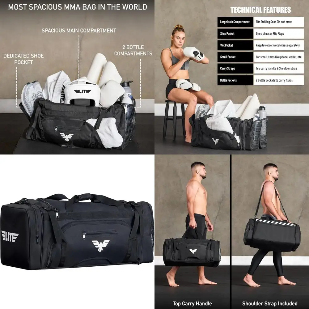 

Large 44L Durable Sports Bag for MMA, BJJ, Martial Arts with Mesh Shoe Pocket & Adjustable Strap