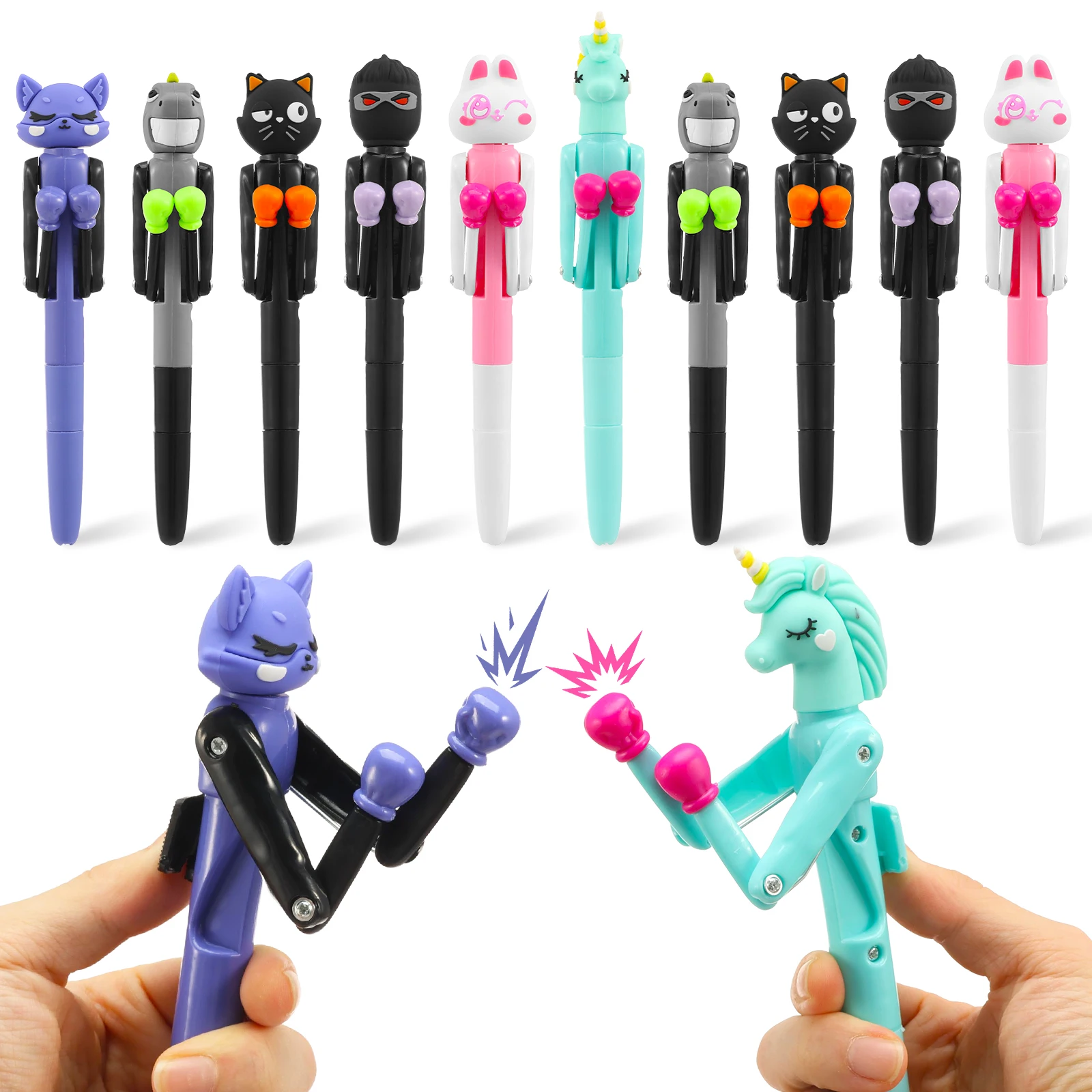 12Pcs Boxing Pen with Punching Arm and Crisp Button Sound Interesting Funny Boxing Ballpoint Novelty Pen for Home Office Party