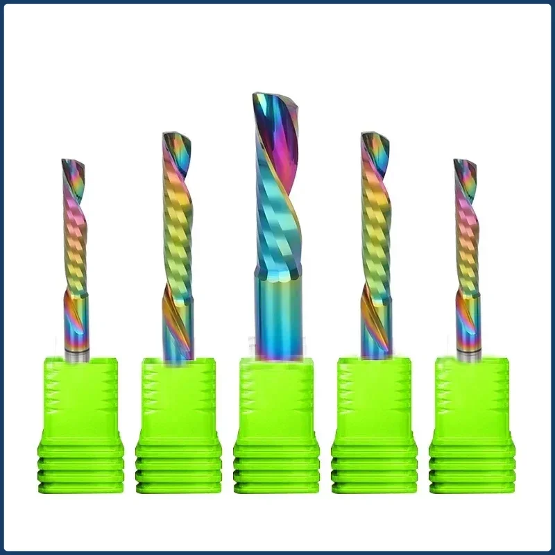 10pcs/Lot CNC Mill Carbide Milling Cutter 3.175/4/5/6/8mm Down Cut Colorful Coated AAA 1 Flute Spiral Milling Cutter Router Bit