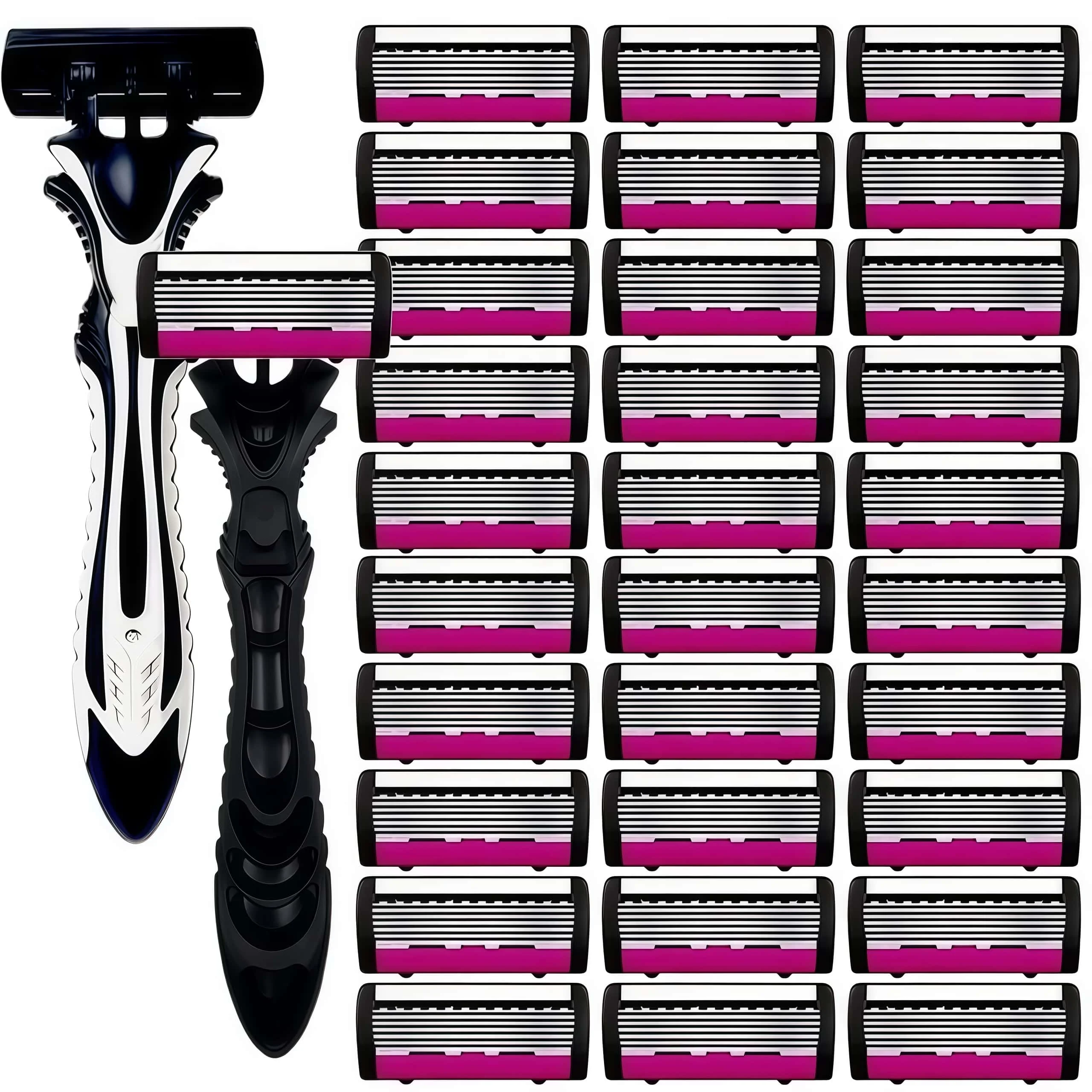 6-Layers Manual Razor For men,Classic Razor, Shaving Set,Replacable Stainless Steel Blades,Women Shaver With Lube Strip Reusab ﻿
